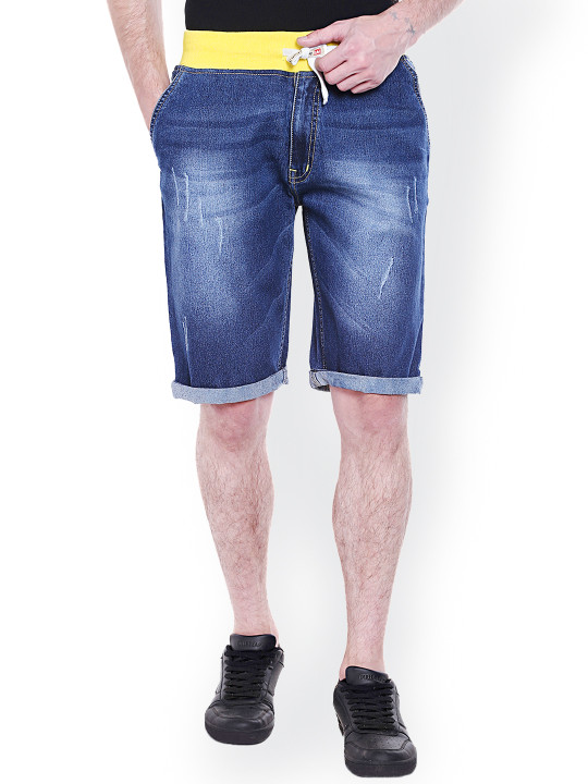 Men Blue Washed Slim Fit Denim Shorts 