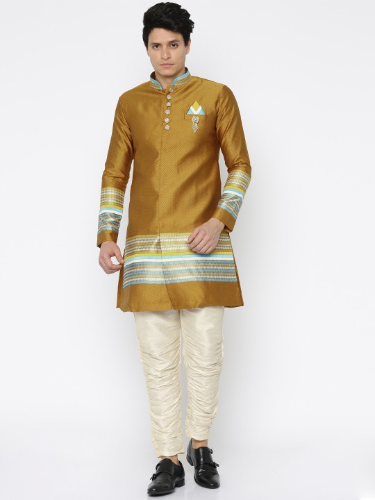 Brown & Beige Kurta Pyjama Set S
