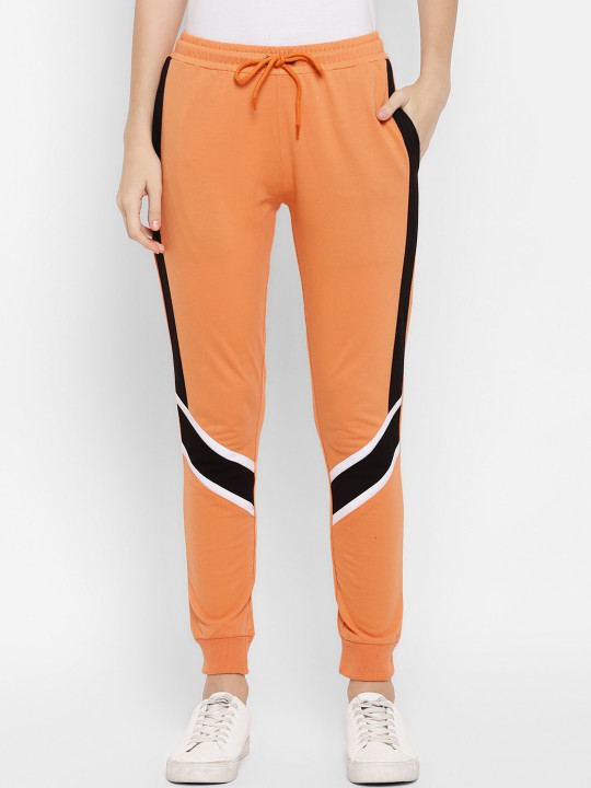 Alan Jones Women Orange & Black Colourblocked Slim-Fit Joggers