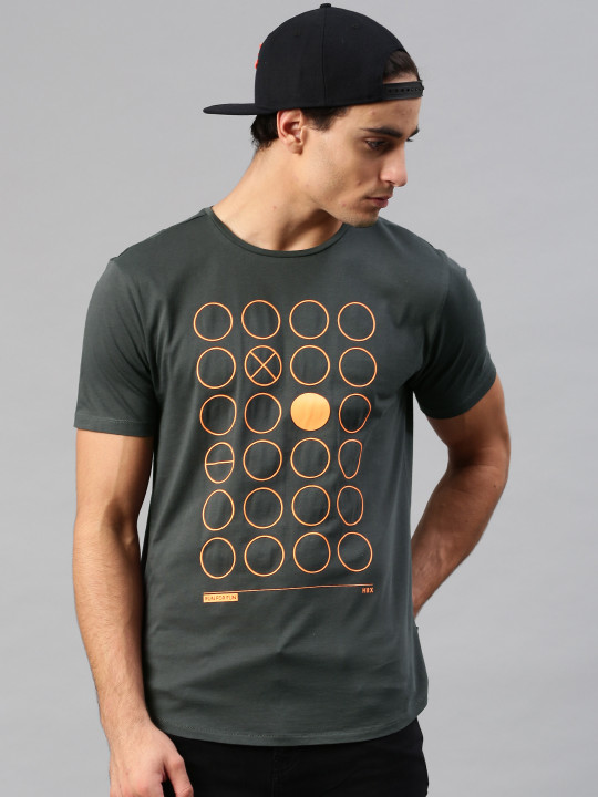 HRX by Hrithik Roshan Men Grey Printed Pure Cotton T-shirt