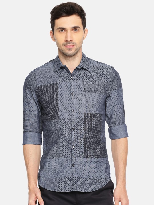 Men Grey Slim Fit Printed Casual Shirt 38
