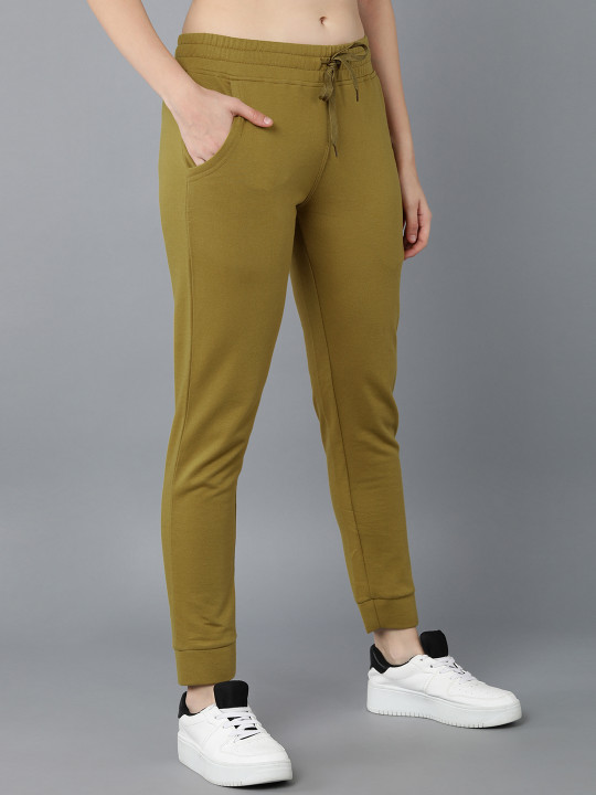 Alan Jones Women Mustard Yellow Solid Slim-Fit Joggers