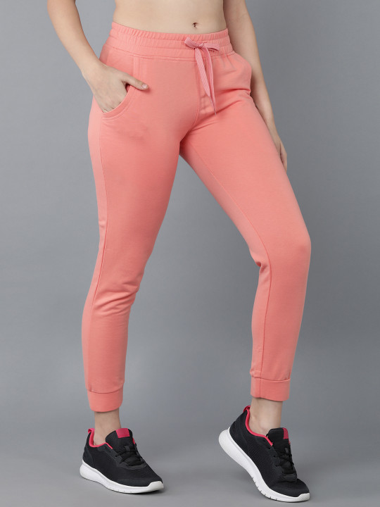 Alan Jones Women Pink Solid Slim-Fit Joggers