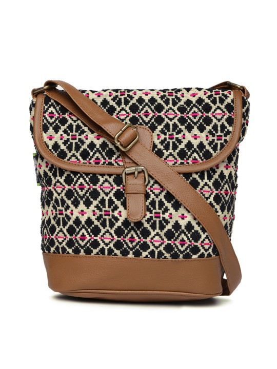Black & Beige Woven Sling Bag