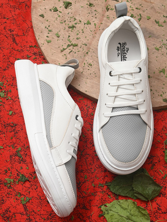Roadster The Lifestyle Co Men White & Grey Colourblocked Sneakers