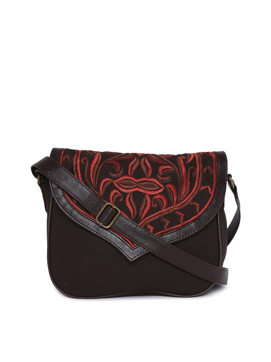 Black Embroidered Sling Bag