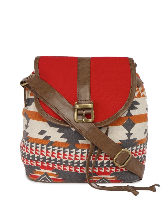 Red & Grey Aztec Print Sling Bag