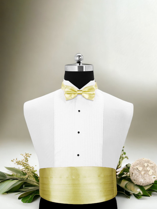 PELUCHE Peluche The Debonair Light Golden Satin Solid Cummerbund and Bow Tie Set
