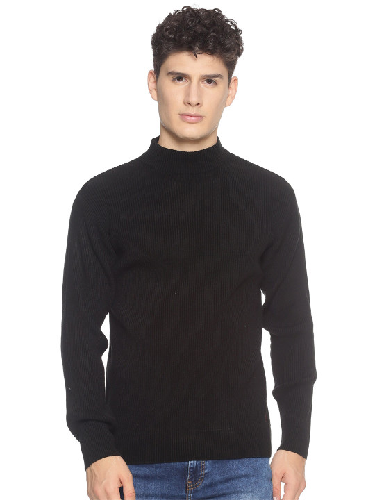 513 Men Black Self Design Pullover Sweater