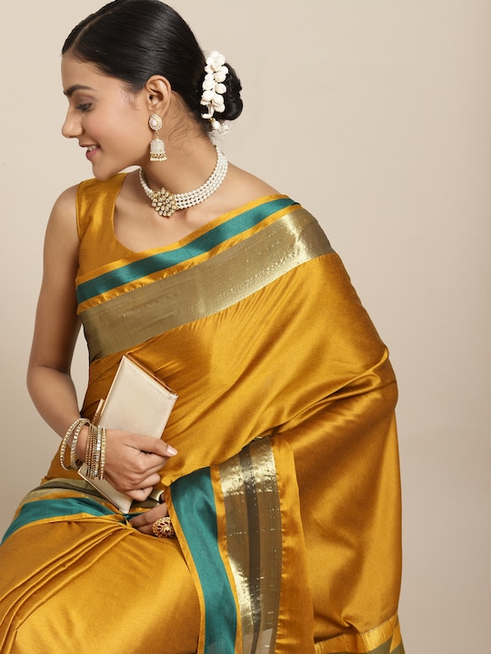 Saree Mall Mustard Zari Silk Blend Uppada Sarees