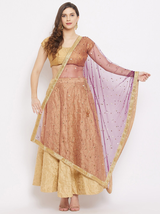 Clora Creation Burgundy & Gold-Toned Embroidered Dupatta with Sequinned