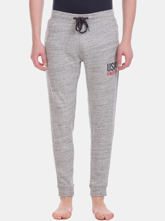 U.S. Polo Assn. Men Grey Melange Solid Lounge Pants