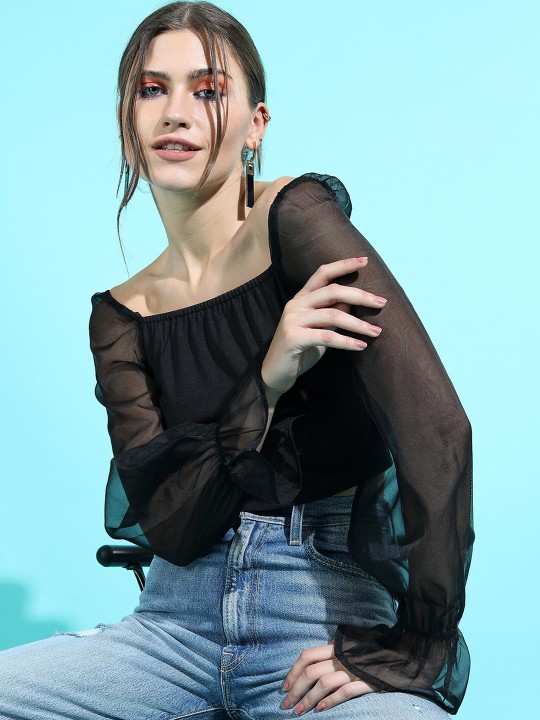 Women Stylish Black Solid Top