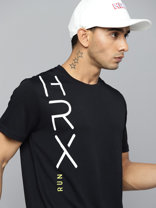 HRX by Hrithik Roshan HRX By Hrithik Roshan Running Men Jet Black Rapid-Dry Brand Carrier T-shirts
