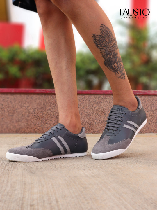 FAUSTO Men Grey Colourblocked PU Sneakers