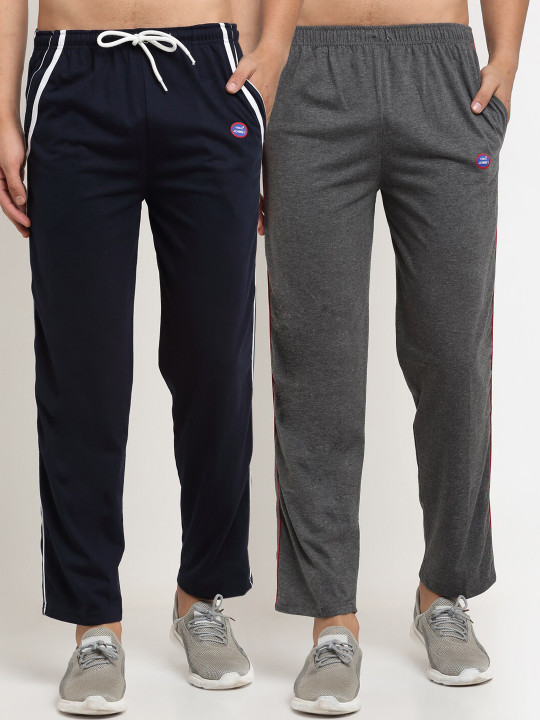 MACK JONNEY Men Navy Blue & Grey Pack of 2 Solid Track Pants