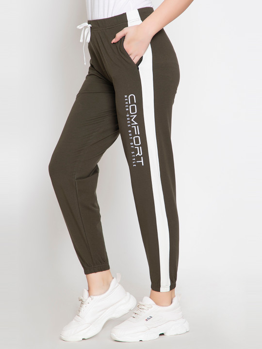 FEMEA Women Olive Solid Slim-Fit Side Taping Joggers