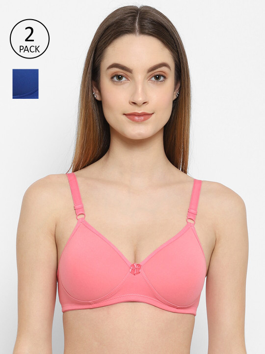 Floret Pack of 2 Padded Non-Wired Medium Coverage Cotton Seamless T-Shirt Push-Up Bra