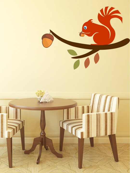 Red & Brown Squirrel with Nuts Wall Sticker