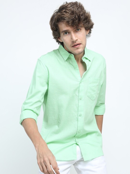 Men Green Slim Fit Cotton Casual Shirt