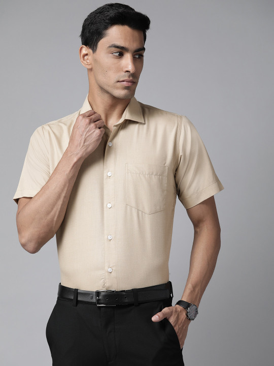 Shaftesbury London Men Beige Smart Slim Fit Semiformal Shirt