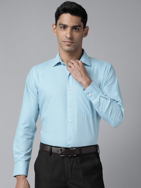 Shaftesbury London Men Blue Cotton Smart Slim Fit Formal Shirt