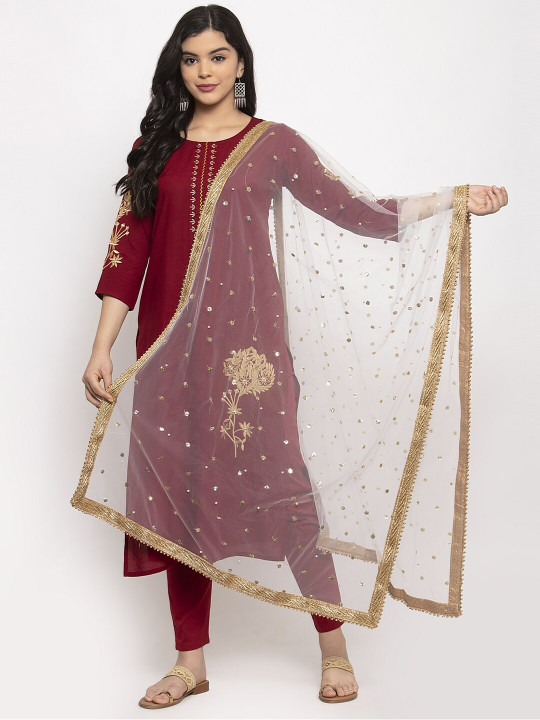 Clora Creation White & Golden Ethnic Motifs Embroidered Dupatta
