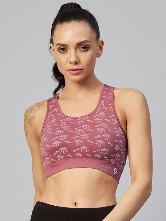 C9 AIRWEAR Seamless Red Bra Lightly Racer Back Printed Sports Padded