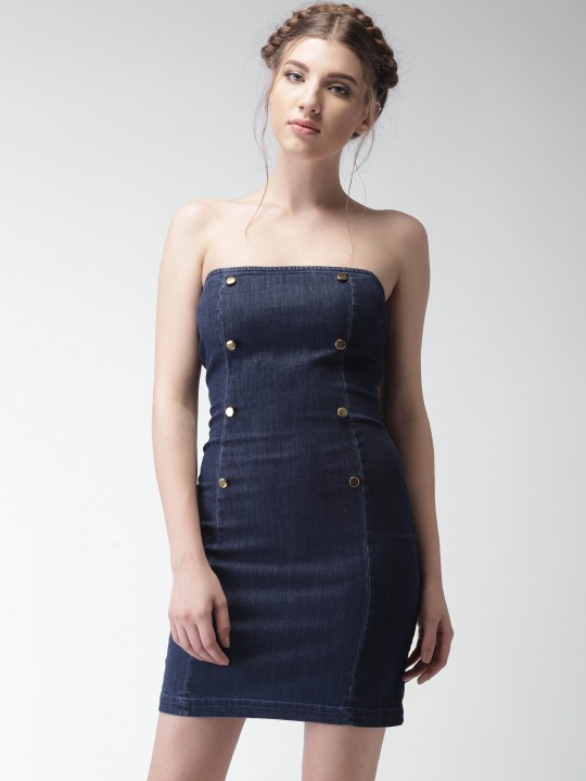 Women Blue Solid Off-Shoulder Dress XS