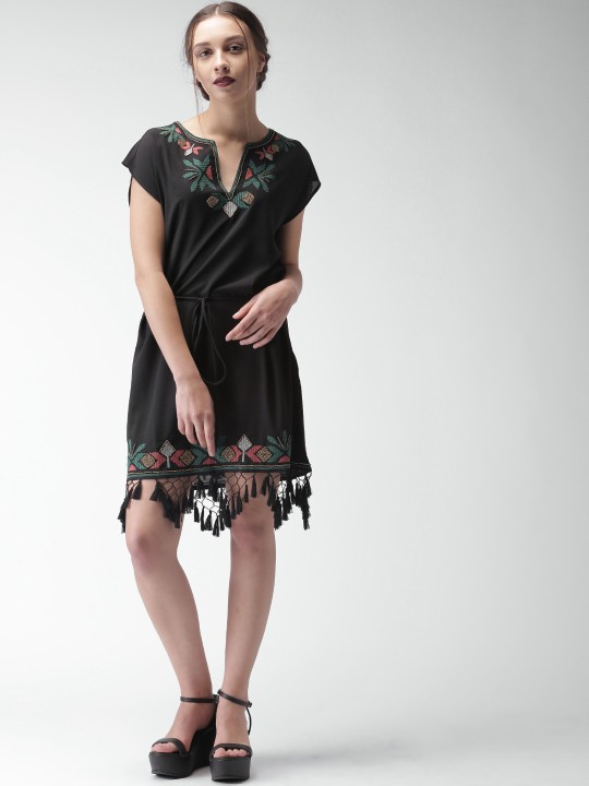 Women Black Self-Design Sheath Dress XS