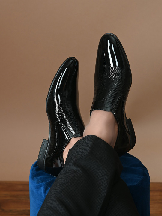 Provogue Men Black Faux Leather Solid Formal Slip-On Shoes