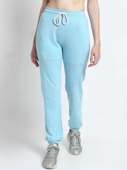 Club York Women Blue Solid Straight- Fit Joggers