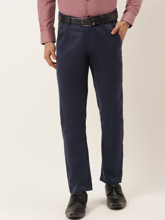 JAINISH Men Navy Blue Smart Slim Fit Easy Wash Chinos Trousers