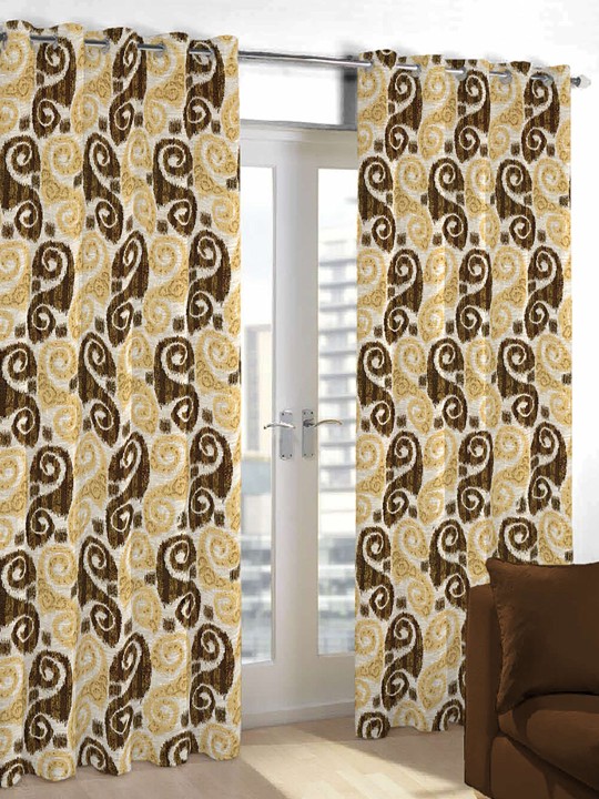 Beige Printed Long Door Curtain