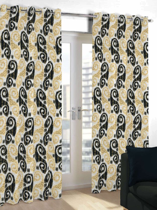 Beige & Black Printed Long Door Curtain