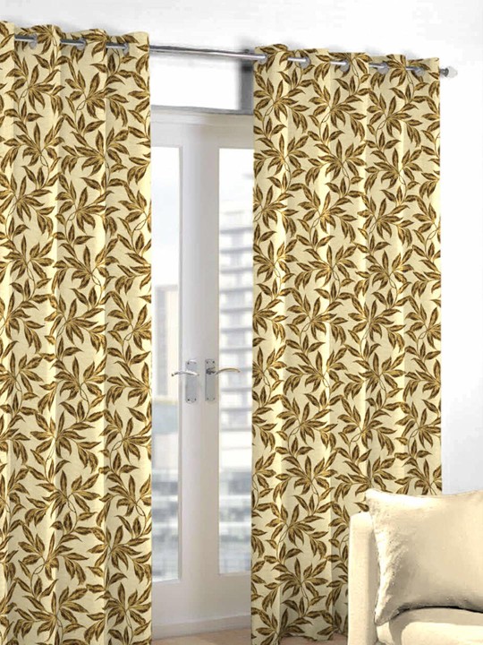 Beige & Brown Single Printed Long Door Curtain