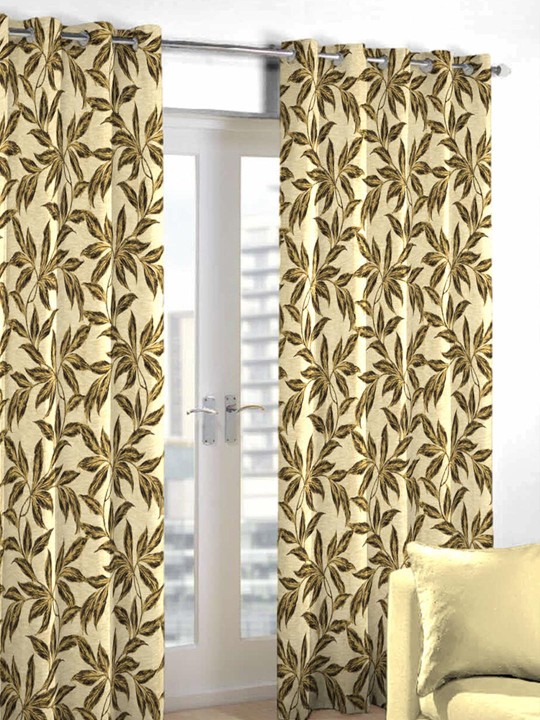 Beige & Olive Green Single Printed Extra Long Door Curtain