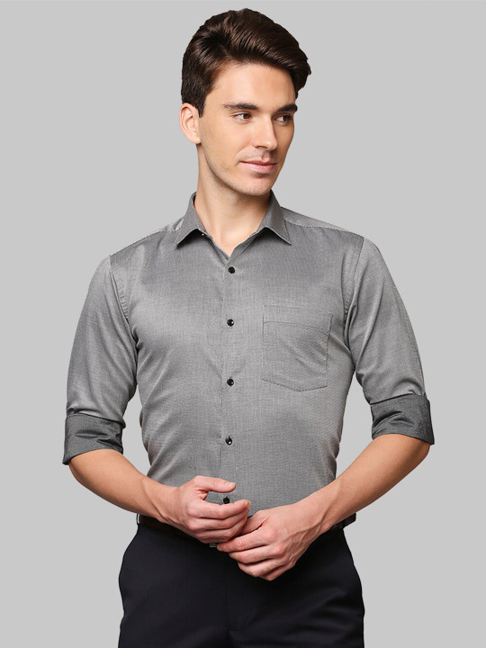 Park Avenue Men Grey Solid Slim Fit Cotton Formal Shirt