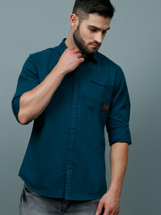 HERE&NOW Men Teal Slim Fit Cotton Casual Shirt
