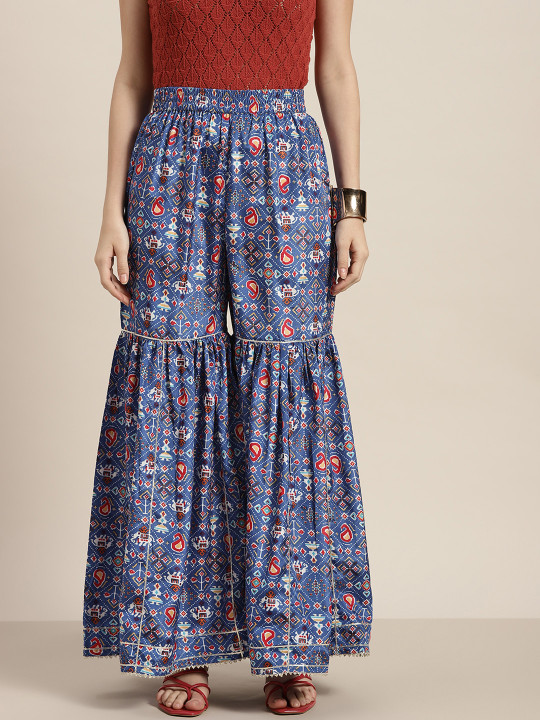Shae by SASSAFRAS Women Blue Ethnic Motifs Printed Flared Ethnic Palazzos