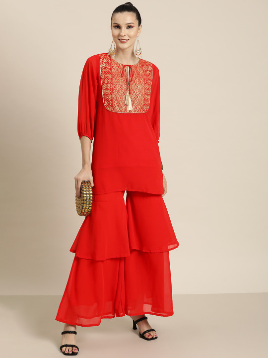 Shae by SASSAFRAS Women Red Flared Ethnic Palazzos