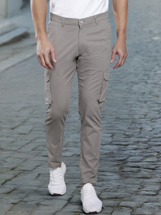 Men Grey Tapered Fit Cotton Cargos Trousers deal from myntra