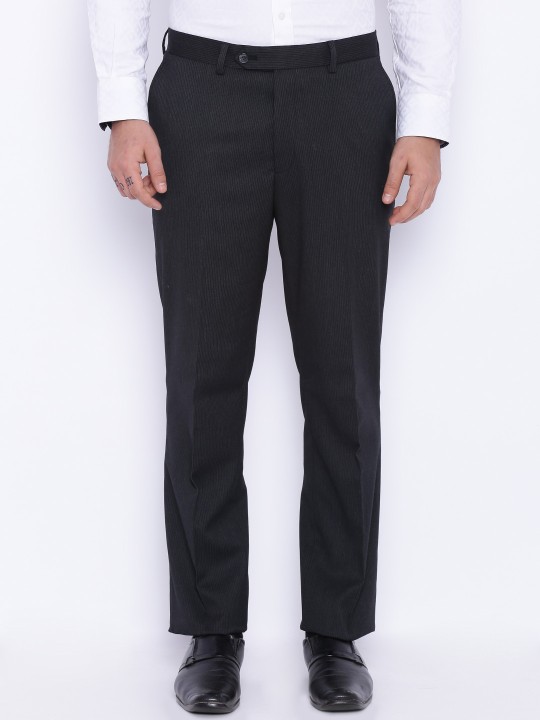 Black & Grey Striped Slim Fit Formal Trousers 30