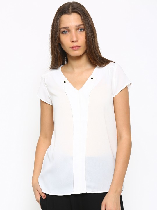 Women Off-White Solid Regular Top XS