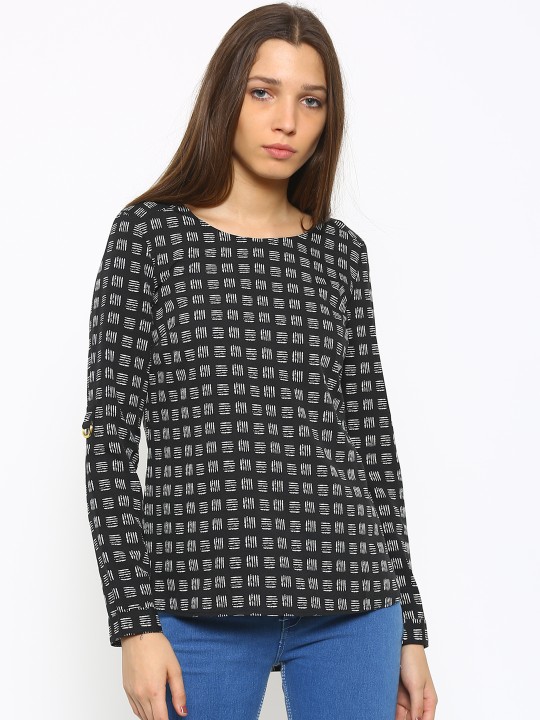 Women Black & White Printed Regular Top XS