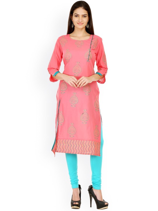 Women Pink Printed Straight Kurta S