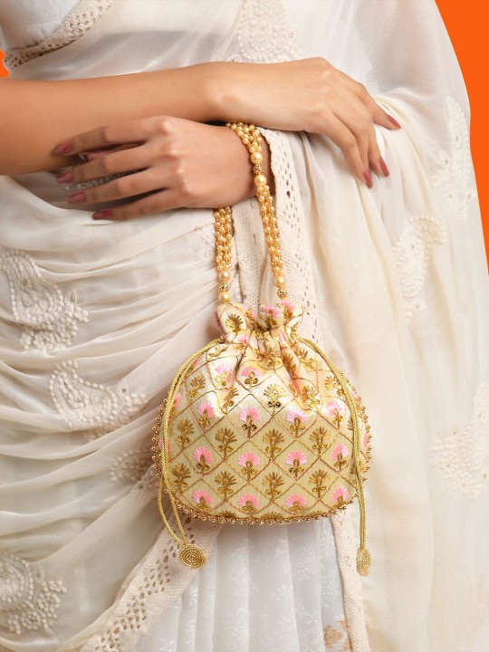 Lavie Amara Gold-Toned & Pink Round Potli