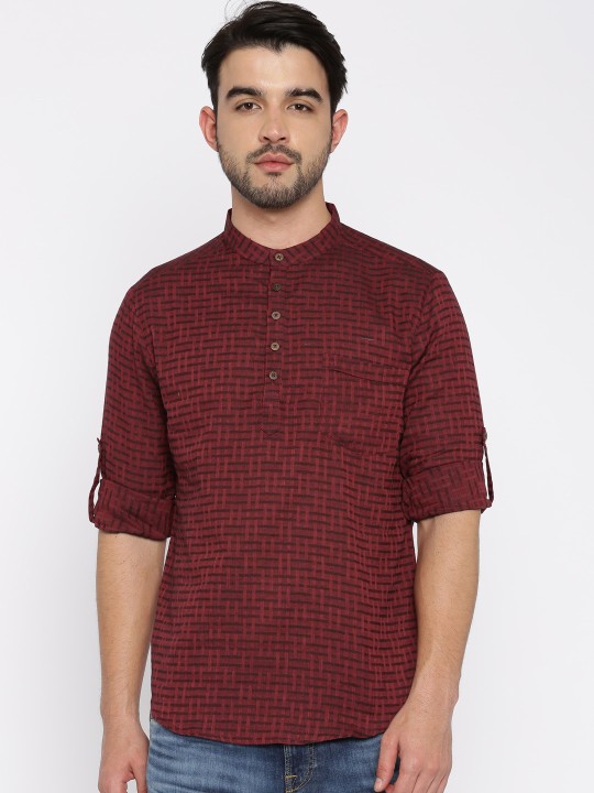 Men Maroon Short Kurta