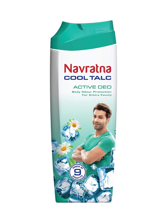 Navratna Cool Talc Active Deo, Talcum Powder, Body Odour Protection & Strong Cooling Effect