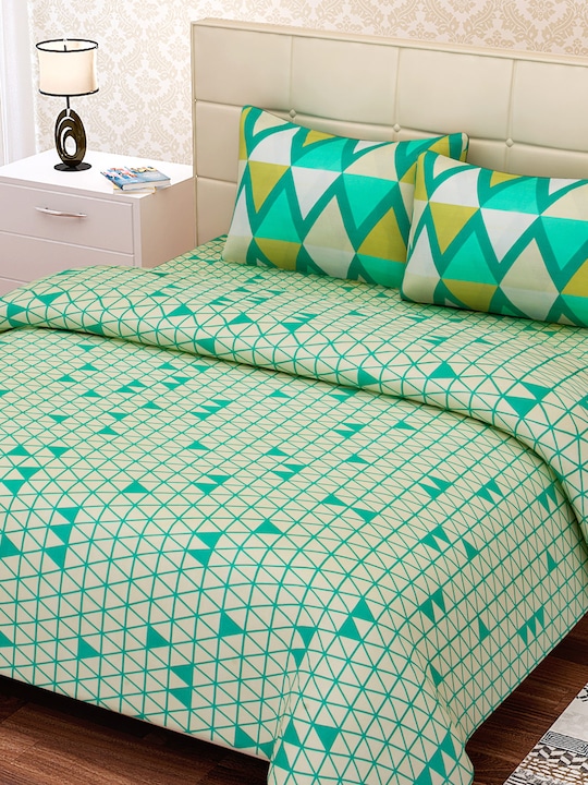 Green 180 TC Fine Cotton Double Bedsheet with 2 Pillow Covers
